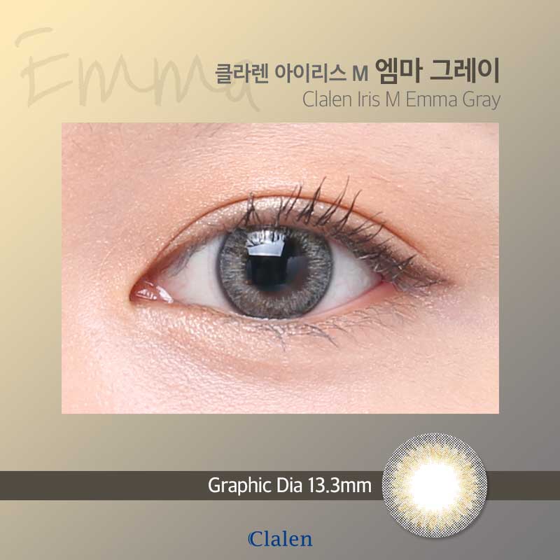 Close-up-Image-of-an-eye-wearing-Clalen-Iris-M-Emma-Grey-2pcs-Colored-Contacts