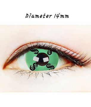 Close-up-Image-of-eye-035-Green-Money-Halloween-Contact-Lenses