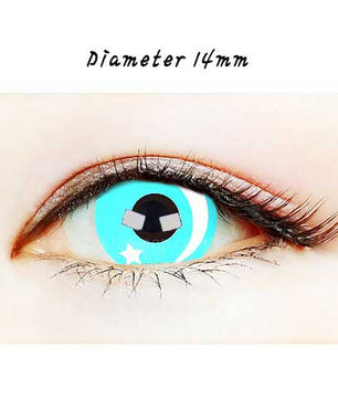Close-up-Image-of-eye-064-Green-Moon-And-Star-Halloween-Contact-Lenses