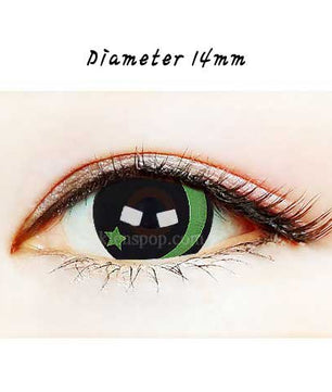 Close-up-Image-of-eye-080-Green-Moon-And-Star-Halloween-Contact-Lenses