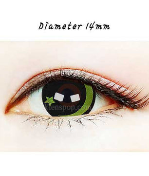 Close-up-Image-of-eye-084-Yellow-Moon-And-Star-Halloween-Contact-Lenses