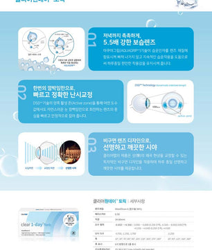 Clear 1-Day Toric  Astigmatism Contact Lenses (30Pcs) Sph 0.00 ~ -8.00 Cyl -0.75, -1.25, -1.75, -2.25 Ax 180 Bc 8.5