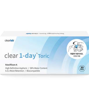 Clear 1-Day Toric  Astigmatism Contact Lenses (30Pcs) Sph 0.00 ~ -8.00 Cyl -0.75, -1.25, -1.75, -2.25 Ax 180 Bc 8.5