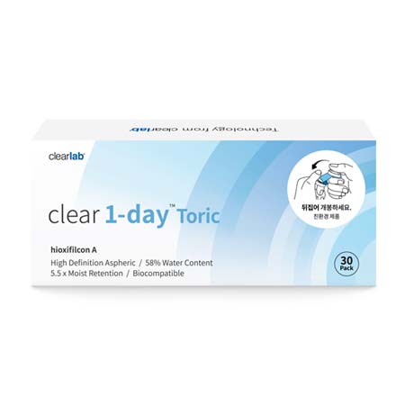 Clear 1-Day Toric  Astigmatism Contact Lenses (30Pcs) Sph 0.00 ~ -8.00 Cyl -0.75, -1.25, -1.75, -2.25 Ax 180 Bc 8.5