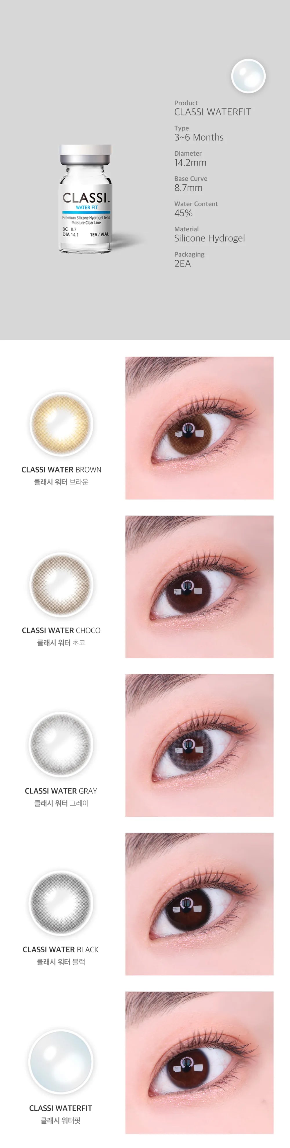 Classi Waterfit Clear (2pcs) 3–6 Months (Silicone Hydrogel) - product details